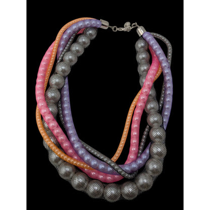 Zara Pearl Mesh Torsade Necklace Rainbow Glam Pink Purple Orange