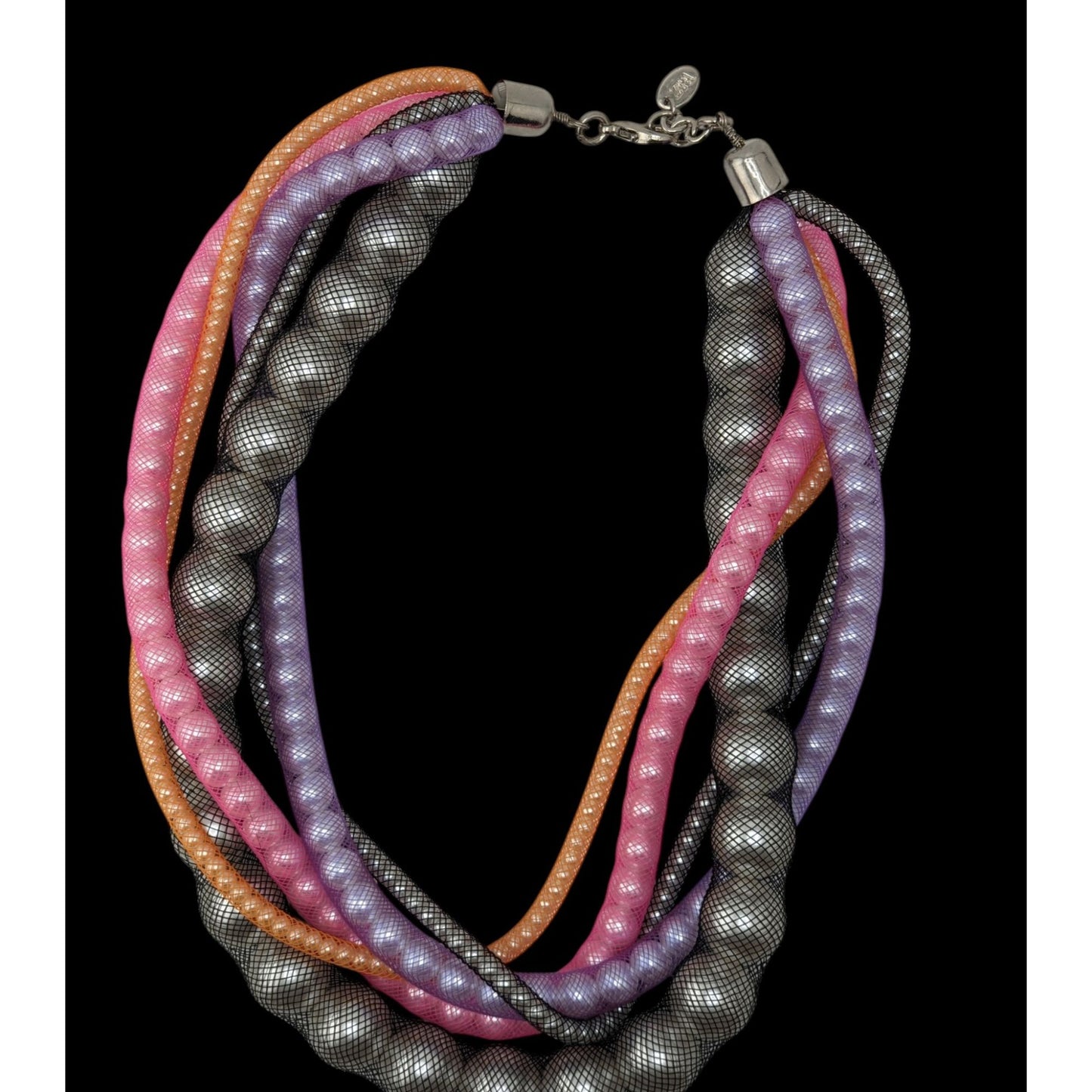 Zara Pearl Mesh Torsade Necklace Rainbow Glam Pink Purple Orange