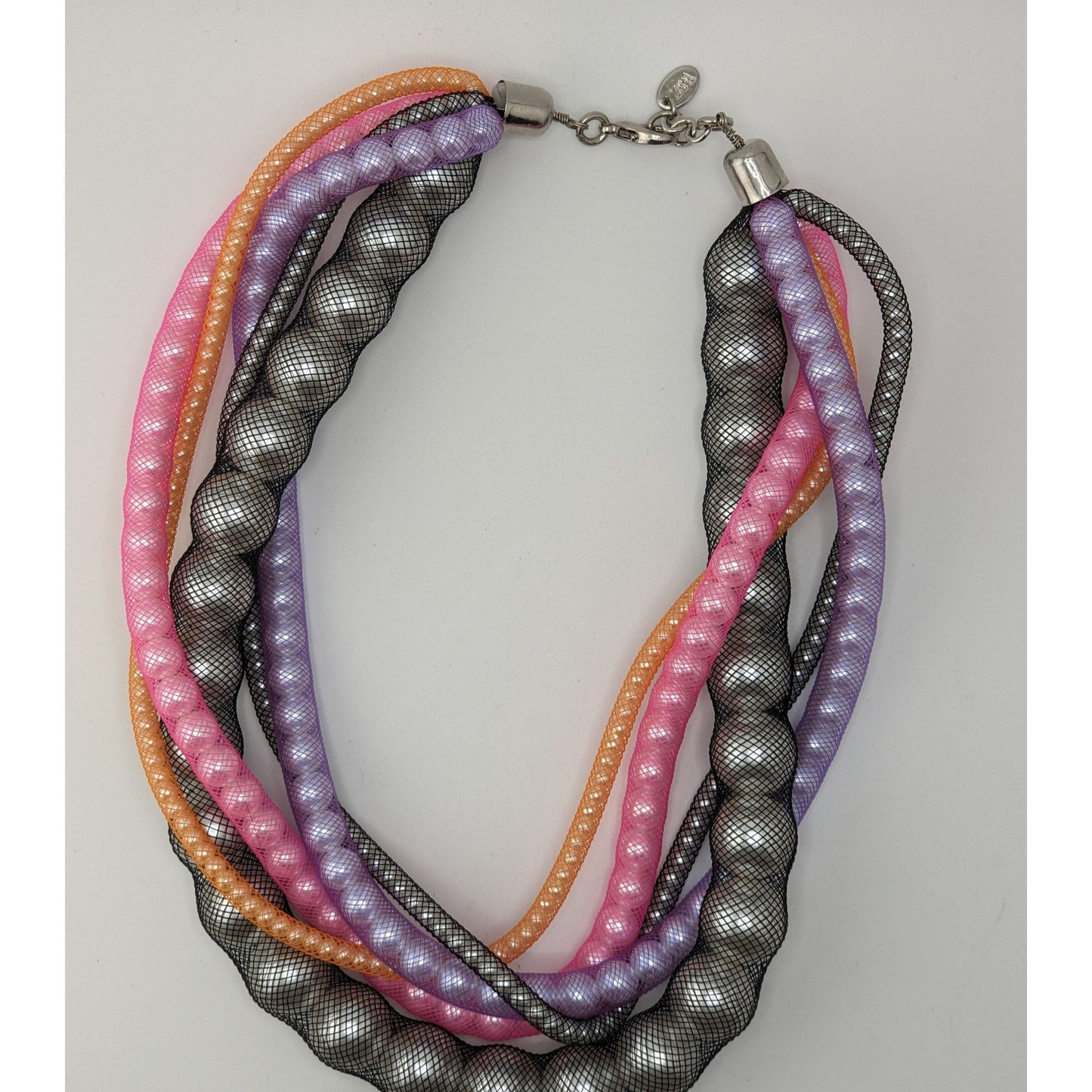Zara Pearl Mesh Torsade Necklace Rainbow Glam Pink Purple Orange