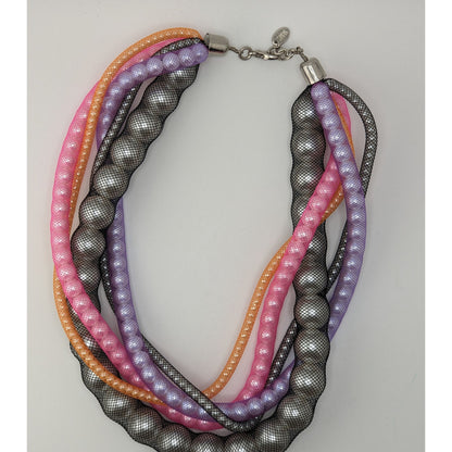 Zara Pearl Mesh Torsade Necklace Rainbow Glam Pink Purple Orange