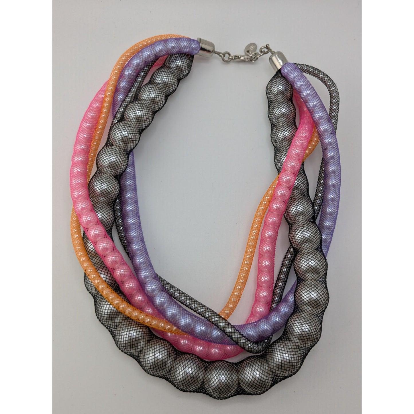 Zara Pearl Mesh Torsade Necklace Rainbow Glam Pink Purple Orange