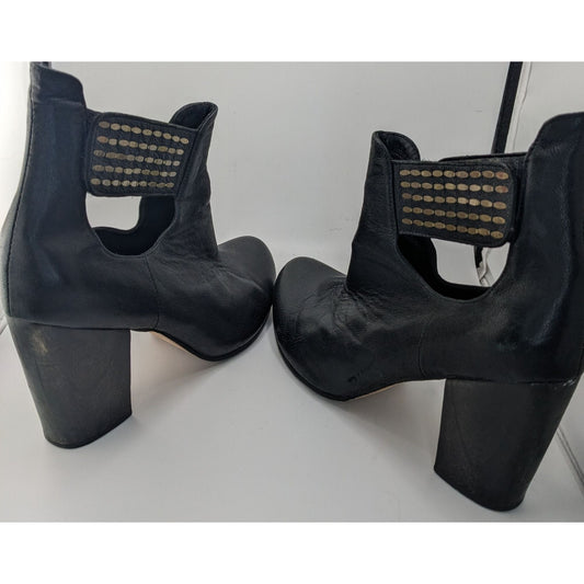 Vintage Calleen Cordero Black Cutout Leather Heeled Booties Size 9 Made In LA