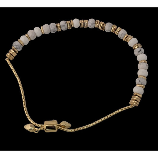 Boho Minimalist Retired Stella & Dot White Howlite Slider Bracelet Gold Tone