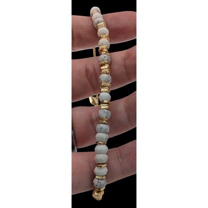 Boho Minimalist Retired Stella & Dot White Howlite Slider Bracelet Gold Tone