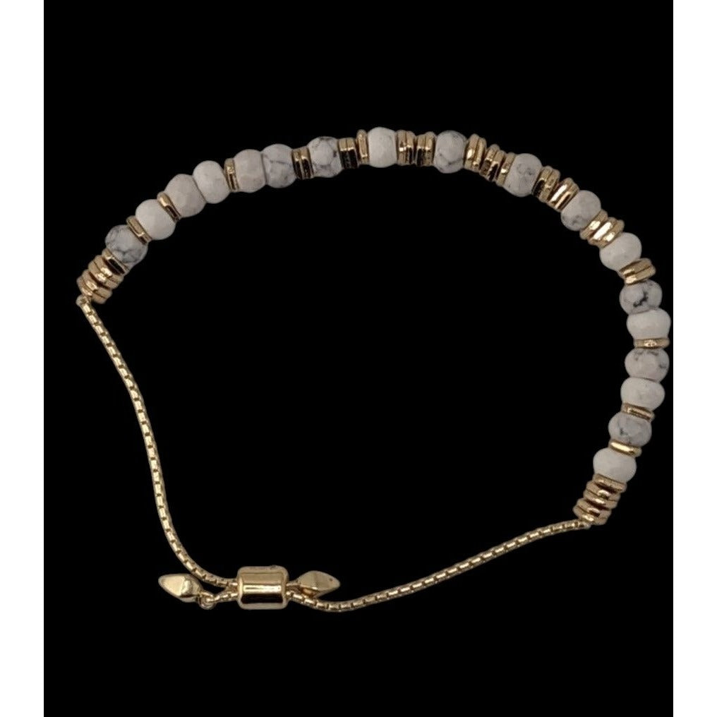 Boho Minimalist Retired Stella & Dot White Howlite Slider Bracelet Gold Tone