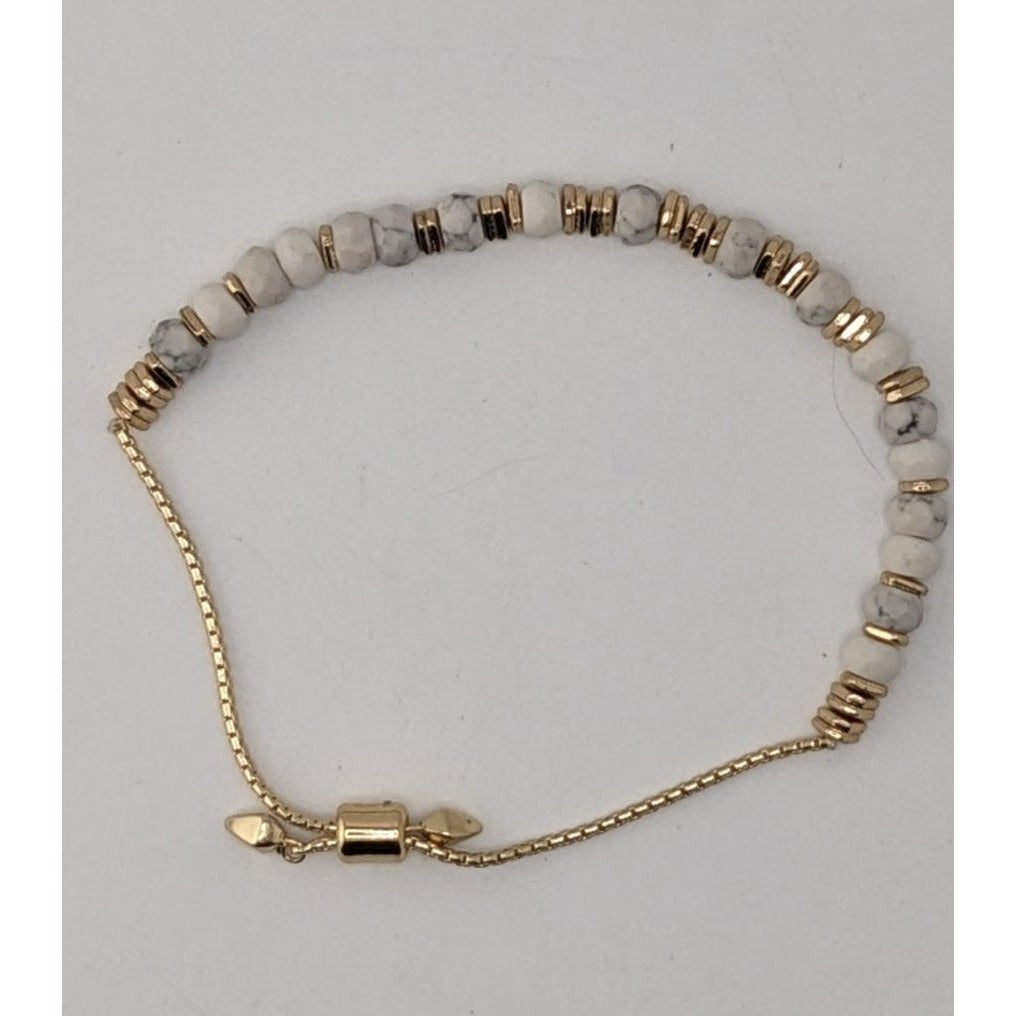 Boho Minimalist Retired Stella & Dot White Howlite Slider Bracelet Gold Tone
