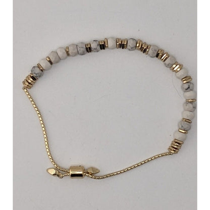 Boho Minimalist Retired Stella & Dot White Howlite Slider Bracelet Gold Tone