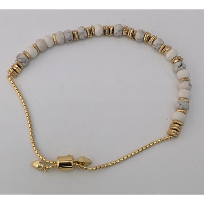 Boho Minimalist Retired Stella & Dot White Howlite Slider Bracelet Gold Tone