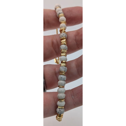 Boho Minimalist Retired Stella & Dot White Howlite Slider Bracelet Gold Tone