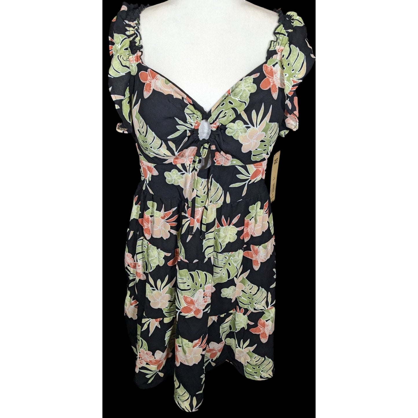 Madden NYC Juniors Flutter Sleeve Floral Cutout Dress