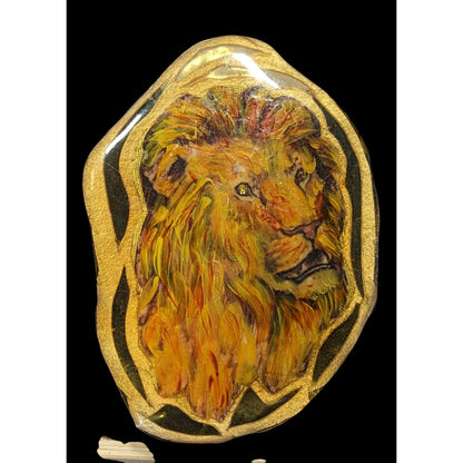 Vintage 3D Layered Hand-Painted Lion Brooch With Gold Accents
