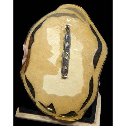 Vintage 3D Layered Hand-Painted Lion Brooch With Gold Accents