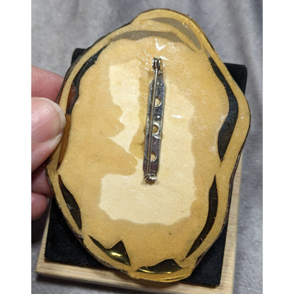 Vintage 3D Layered Hand-Painted Lion Brooch With Gold Accents
