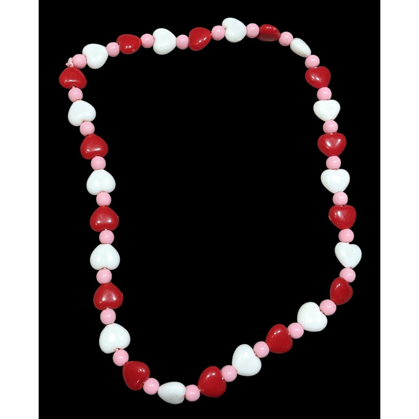 Red White & Pink Heart Beaded Necklace Valentines Day Inspired