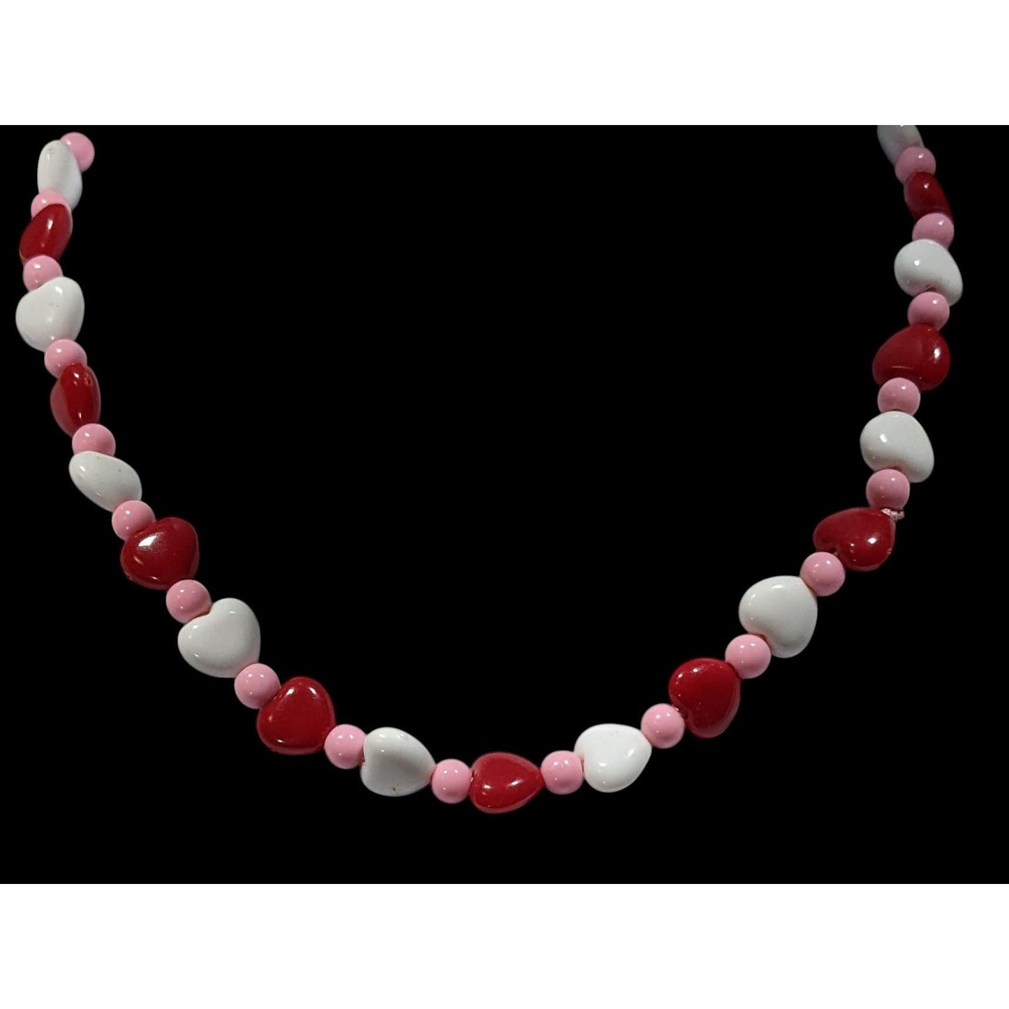 Red White & Pink Heart Beaded Necklace Valentines Day Inspired