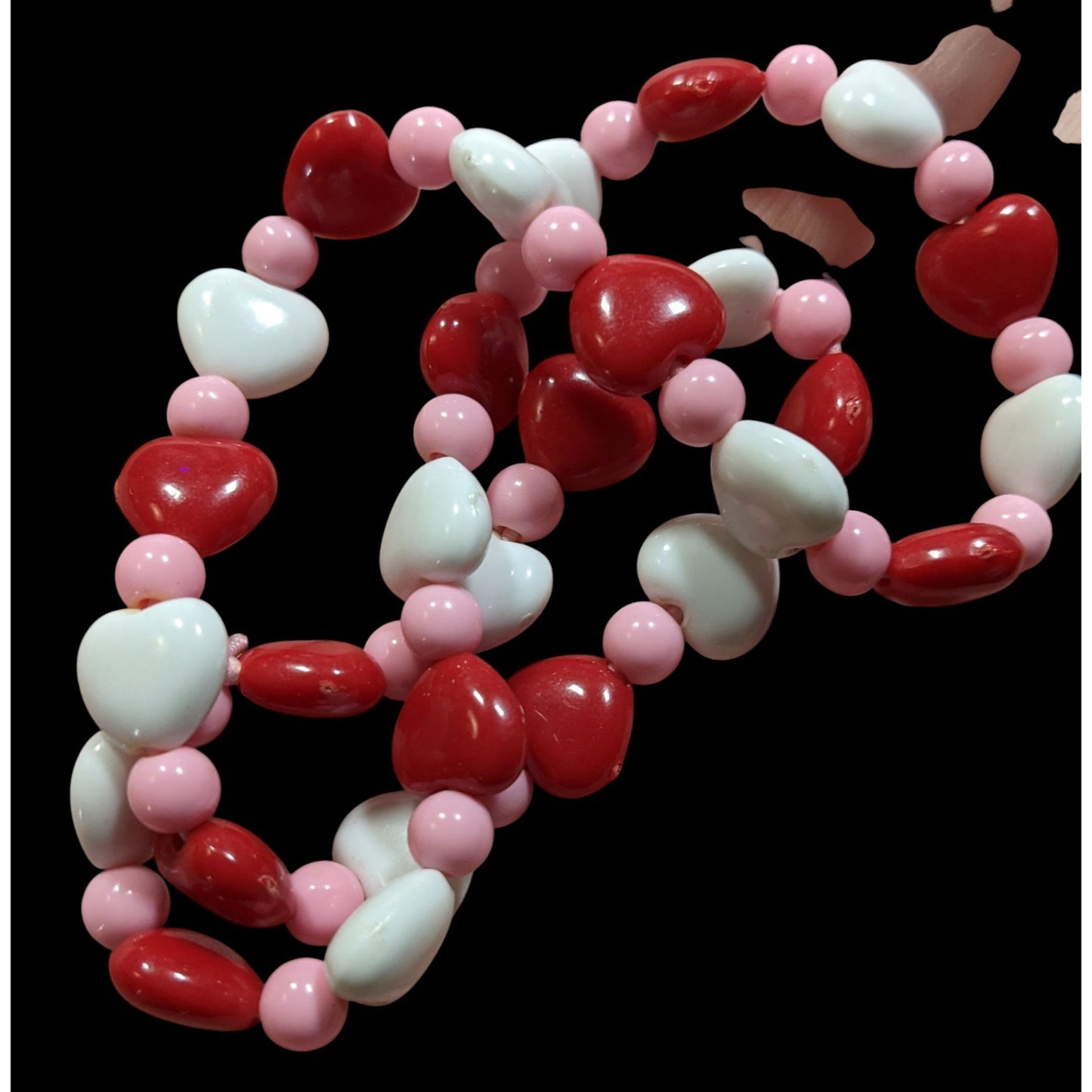 Red White & Pink Heart Beaded Necklace Valentines Day Inspired