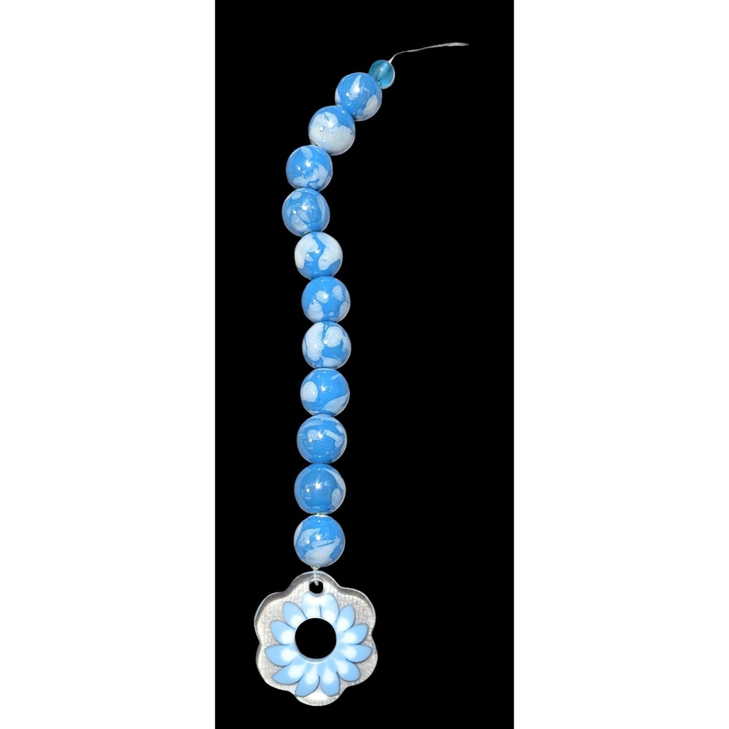 Whimsical Blue Floral Beaded Hanging Decorative Charm