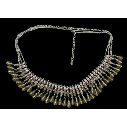 Handmade Vintage Bohemian Glass And Pearl Beaded Fringe Necklace