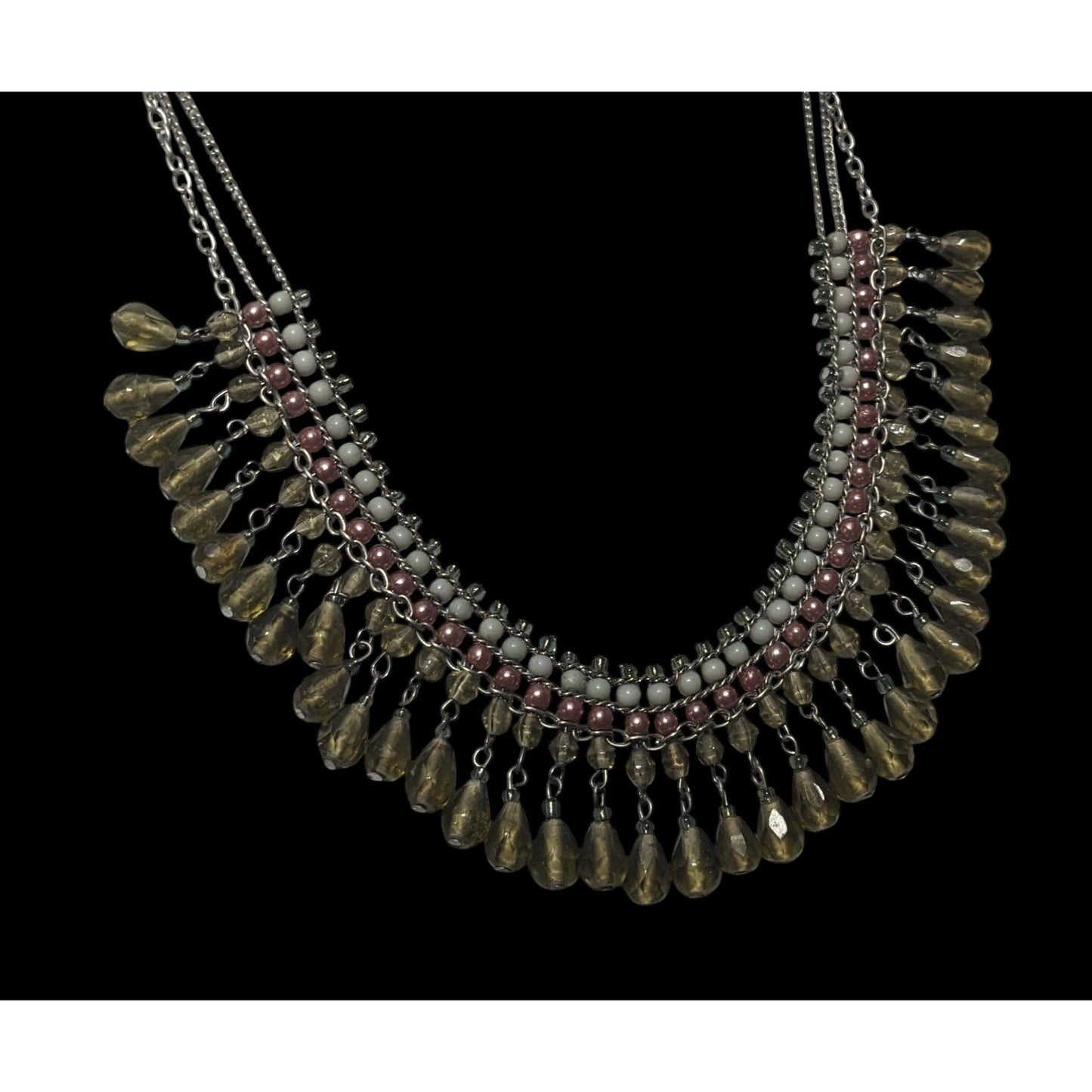 Handmade Vintage Bohemian Glass And Pearl Beaded Fringe Necklace