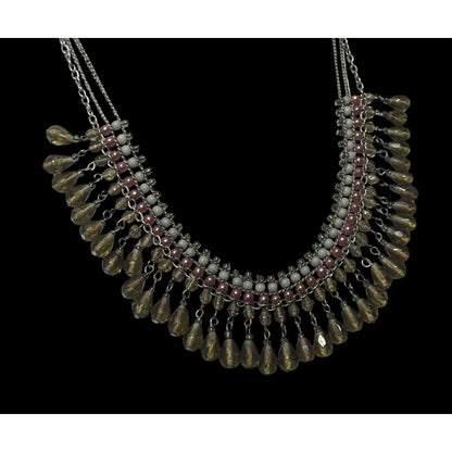 Handmade Vintage Bohemian Glass And Pearl Beaded Fringe Necklace