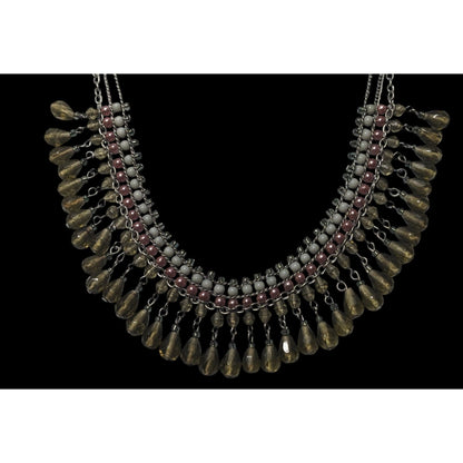 Handmade Vintage Bohemian Glass And Pearl Beaded Fringe Necklace