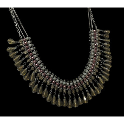 Handmade Vintage Bohemian Glass And Pearl Beaded Fringe Necklace