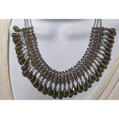 Handmade Vintage Bohemian Glass And Pearl Beaded Fringe Necklace