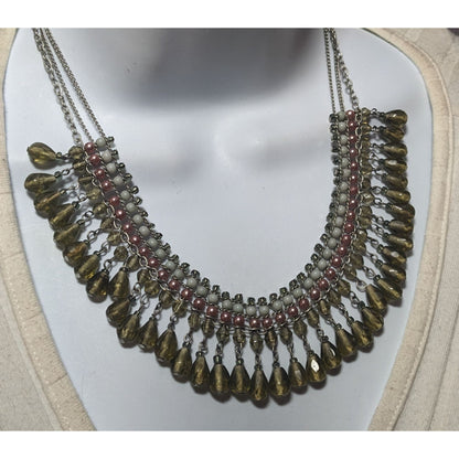 Handmade Vintage Bohemian Glass And Pearl Beaded Fringe Necklace