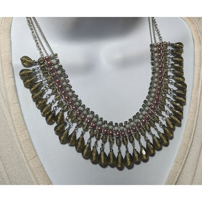 Handmade Vintage Bohemian Glass And Pearl Beaded Fringe Necklace