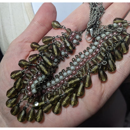 Handmade Vintage Bohemian Glass And Pearl Beaded Fringe Necklace