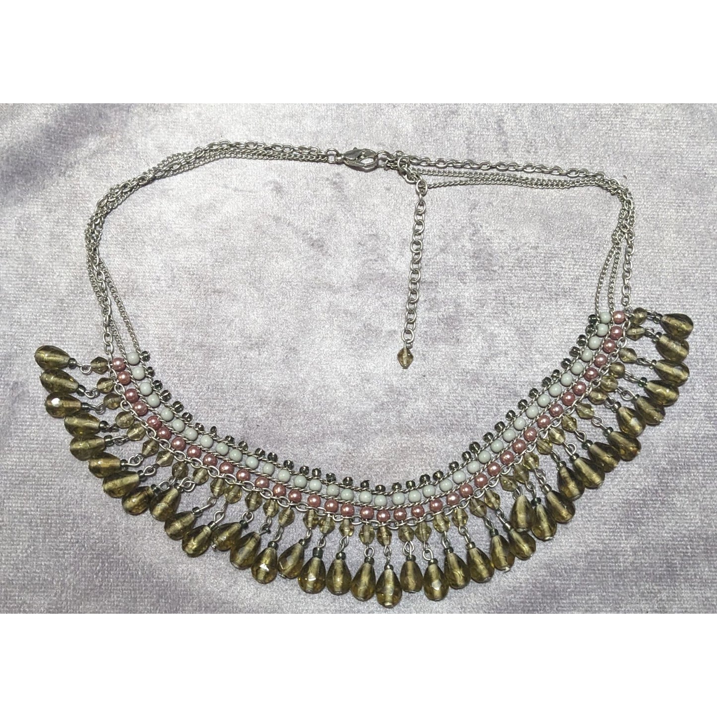 Handmade Vintage Bohemian Glass And Pearl Beaded Fringe Necklace