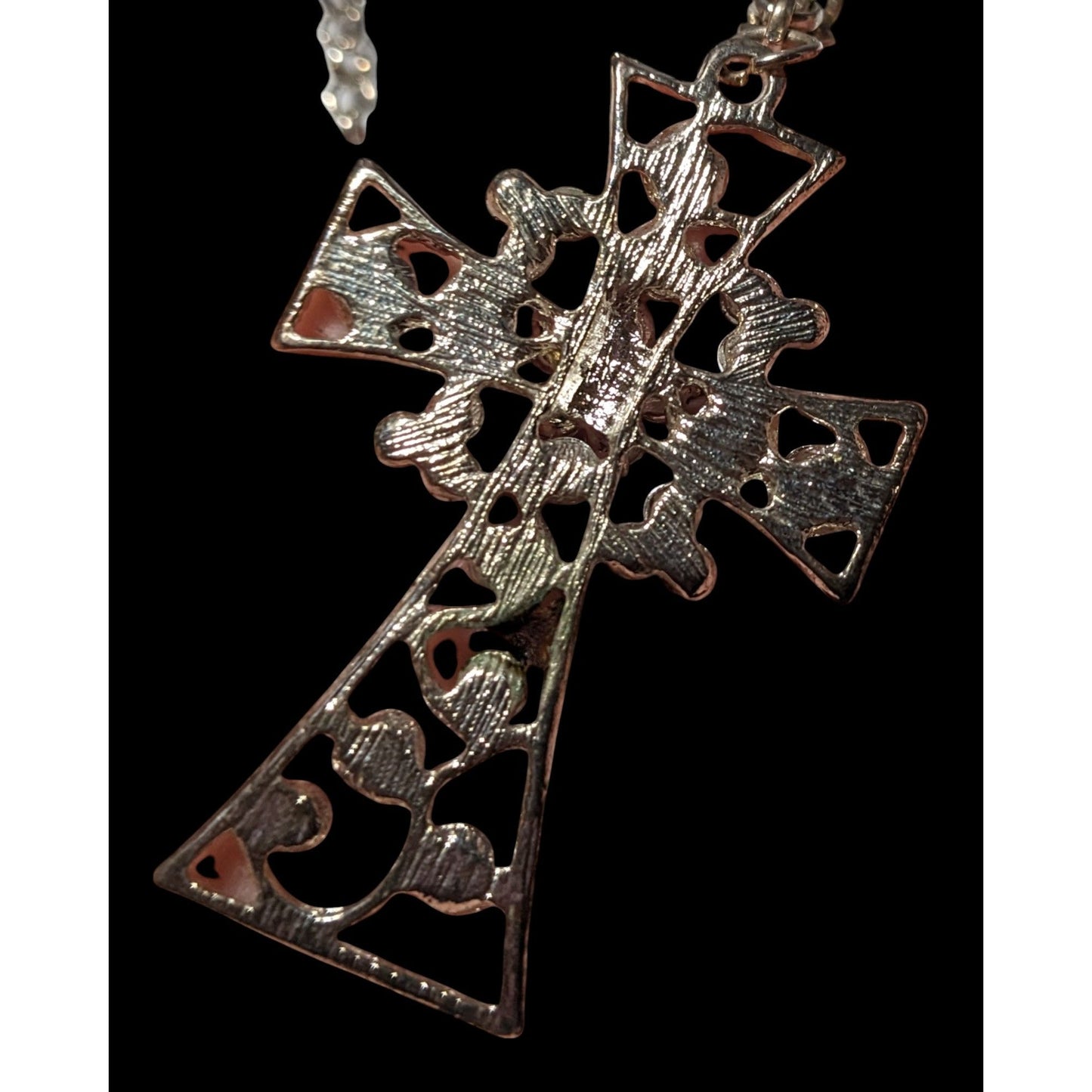 Vintage Glam Goth Black And Silver Tone Rhinestone Cross Necklace