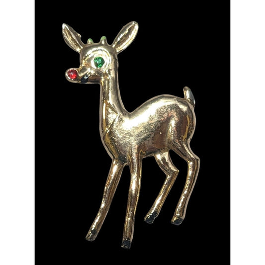 Vintage Gold Tone Holiday Reindeer Brooch