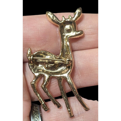 Vintage Gold Tone Holiday Reindeer Brooch