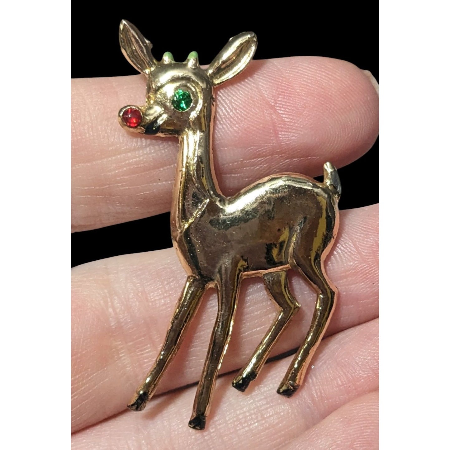 Vintage Gold Tone Holiday Reindeer Brooch