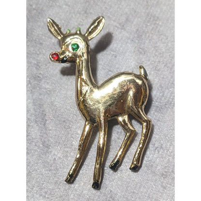 Vintage Gold Tone Holiday Reindeer Brooch