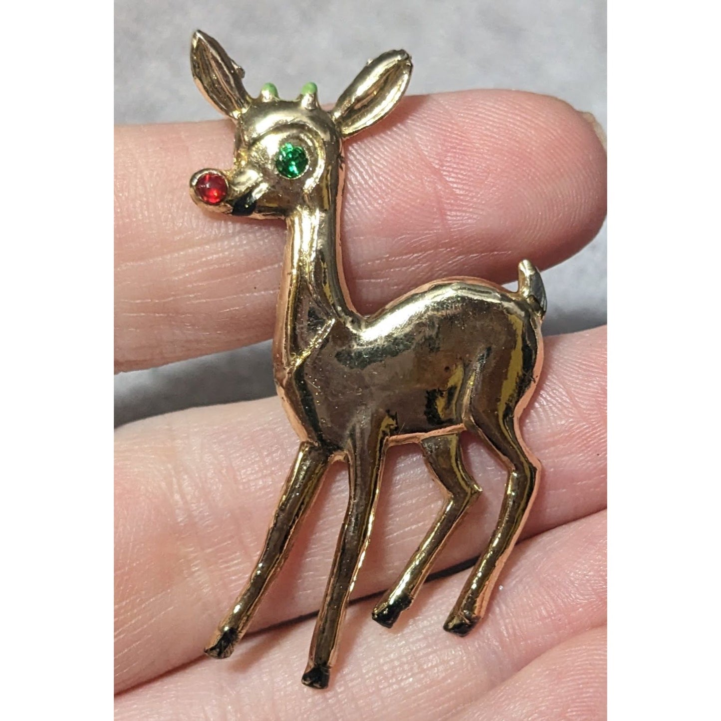 Vintage Gold Tone Holiday Reindeer Brooch