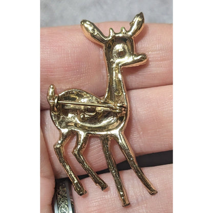 Vintage Gold Tone Holiday Reindeer Brooch