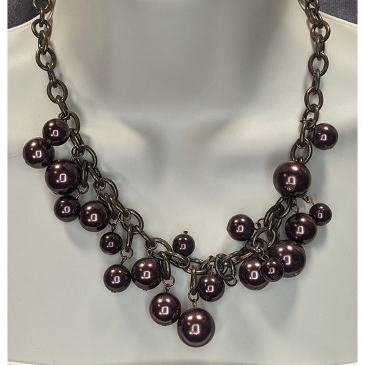 Chunky Statement Necklace With Brown Beads & Antiqued Bronze Chain