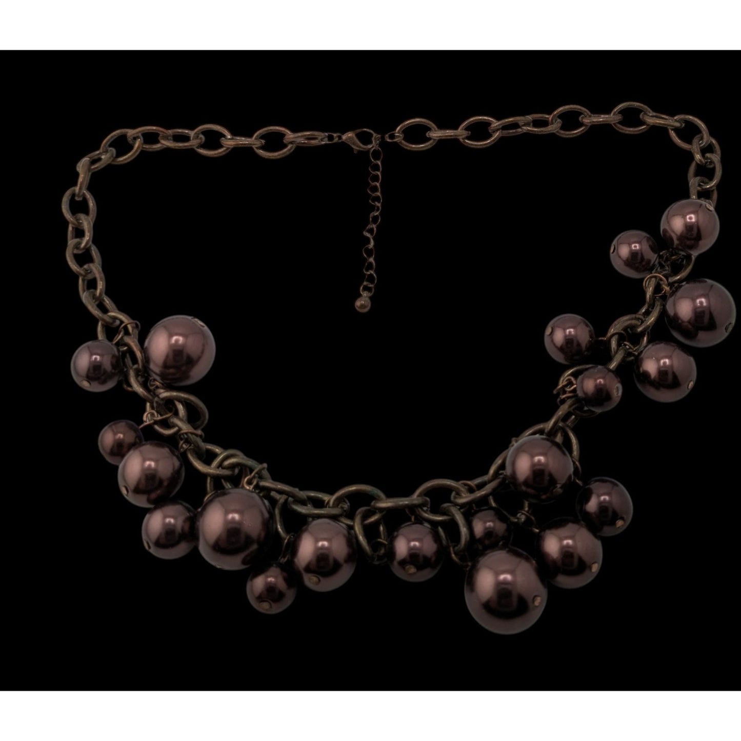 Chunky Statement Necklace With Brown Beads & Antiqued Bronze Chain