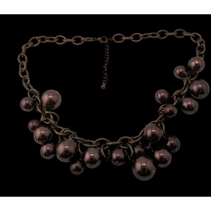 Chunky Statement Necklace With Brown Beads & Antiqued Bronze Chain