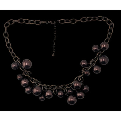 Chunky Statement Necklace With Brown Beads & Antiqued Bronze Chain