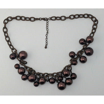 Chunky Statement Necklace With Brown Beads & Antiqued Bronze Chain