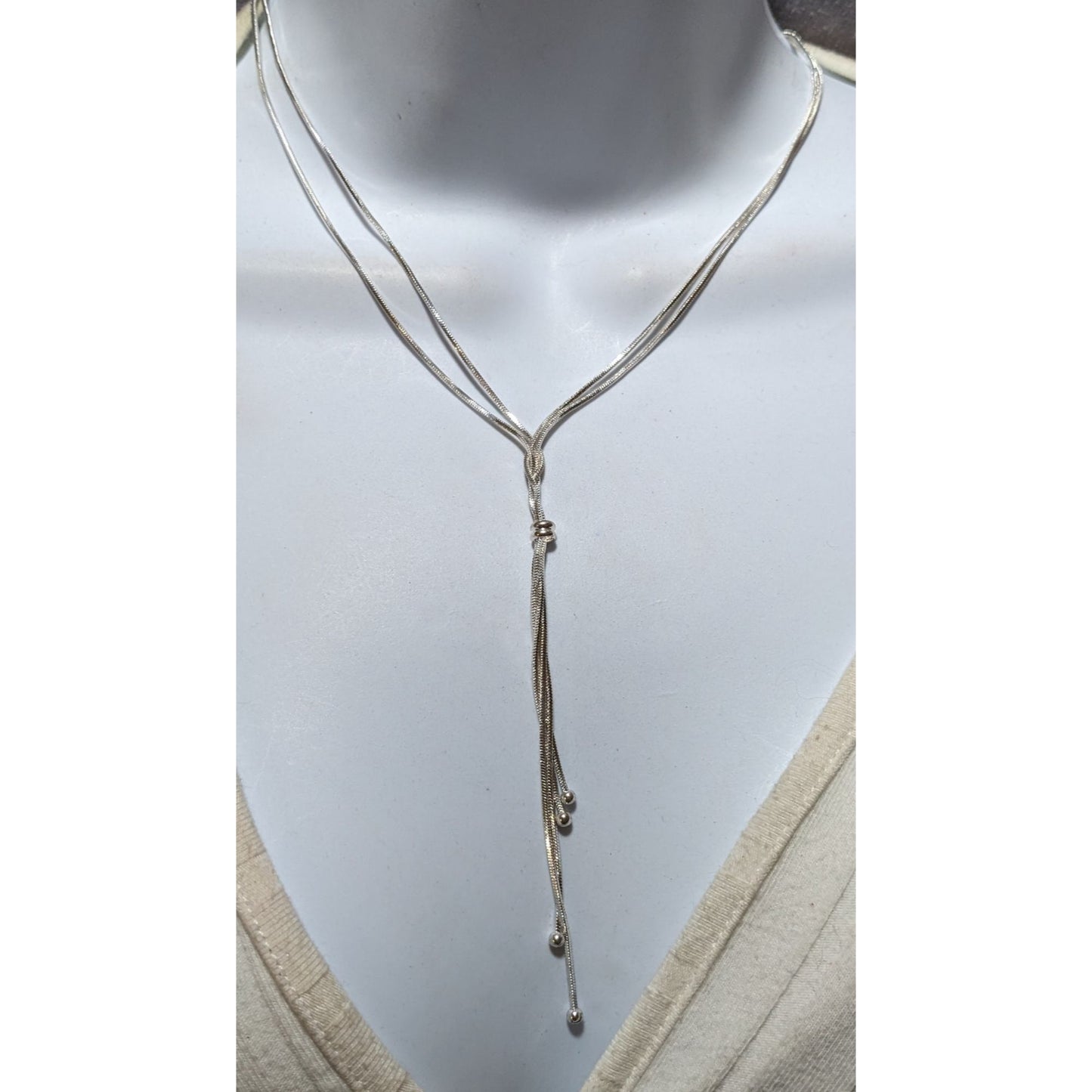 Elegant Silver Multilayer Chain Lariat Necklace