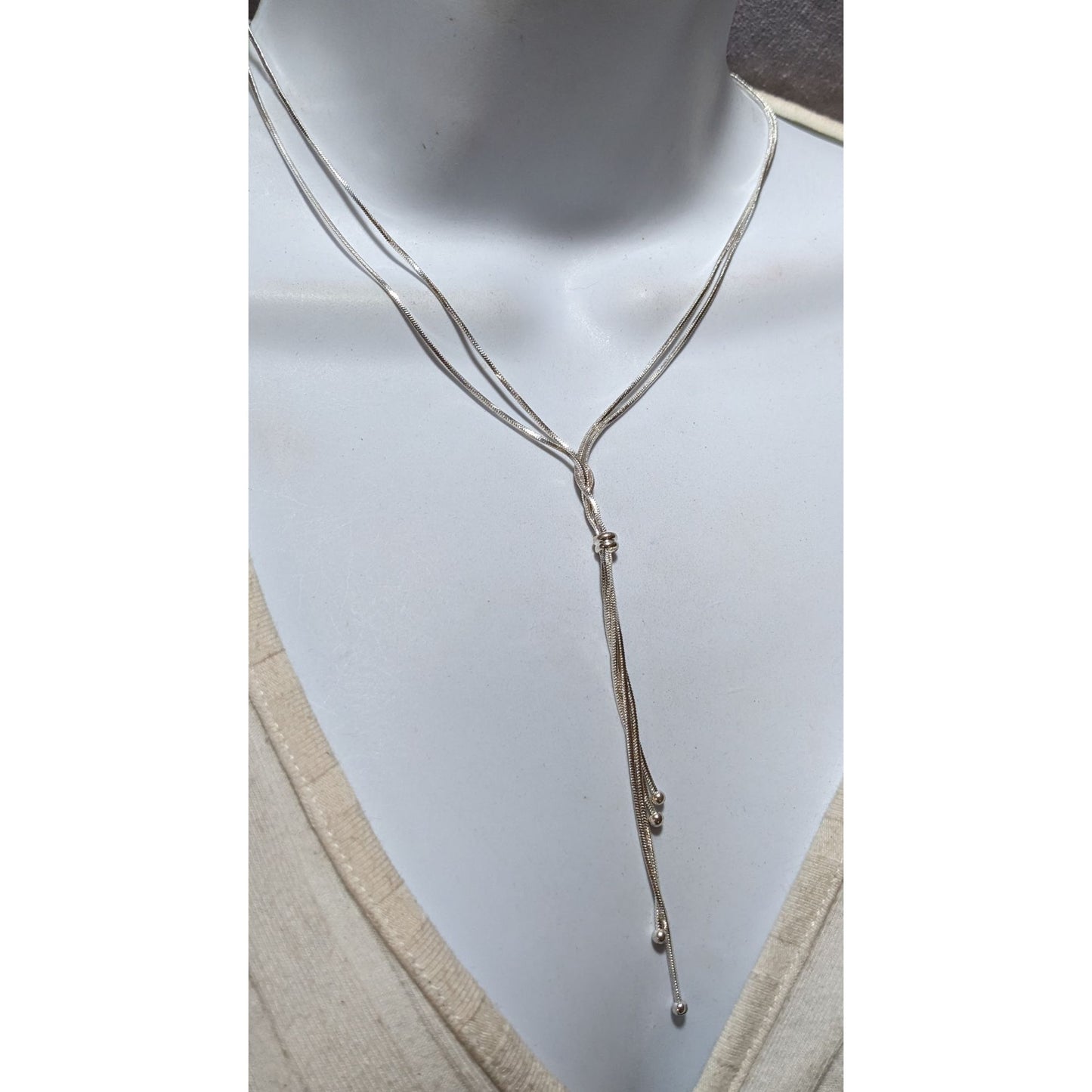 Elegant Silver Multilayer Chain Lariat Necklace