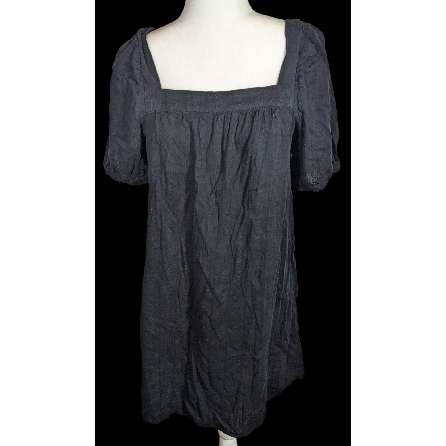 Old Navy Black Mini Peasant Dress With Puff Sleeves
