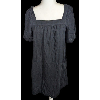 Old Navy Black Mini Peasant Dress With Puff Sleeves