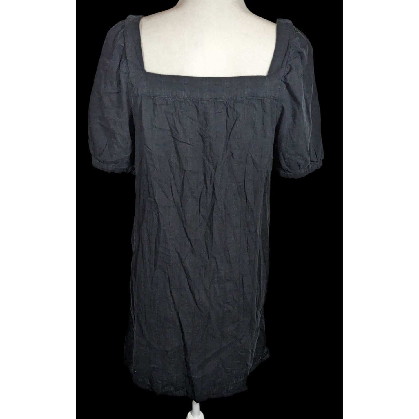 Old Navy Black Mini Peasant Dress With Puff Sleeves