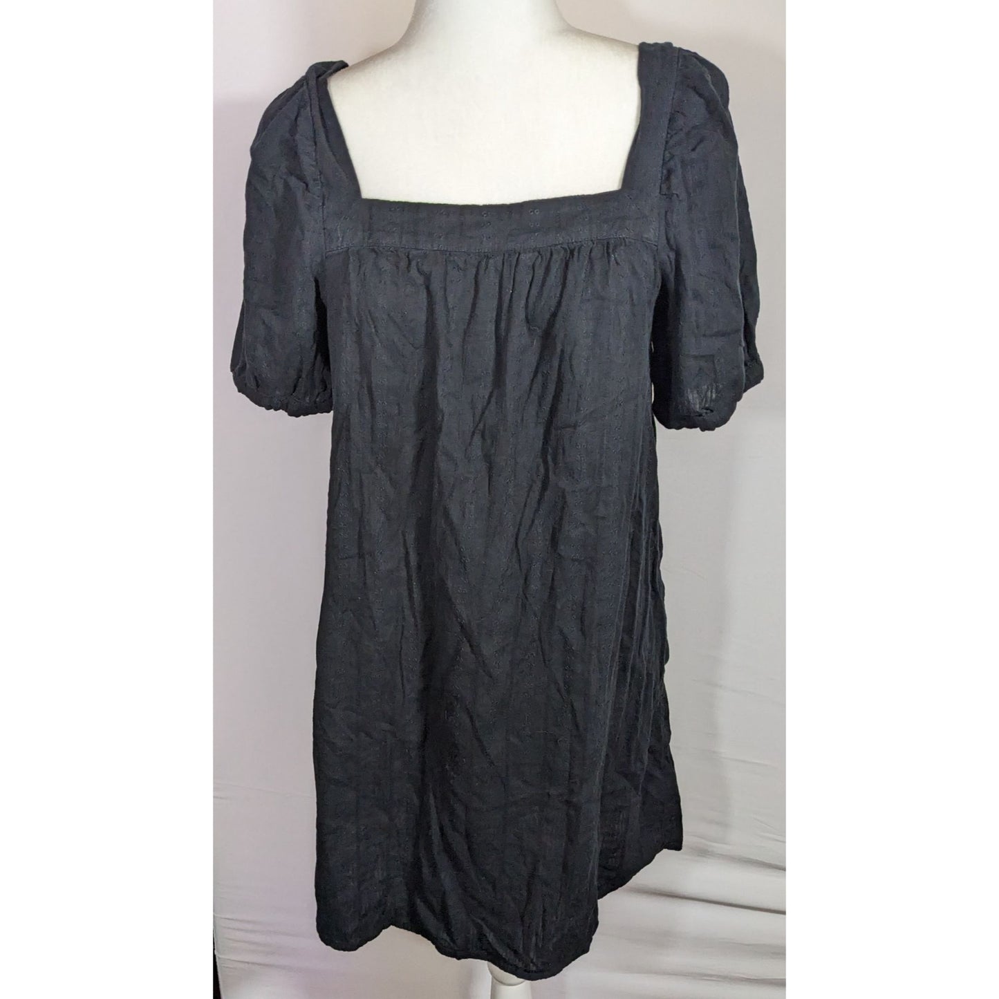 Old Navy Black Mini Peasant Dress With Puff Sleeves