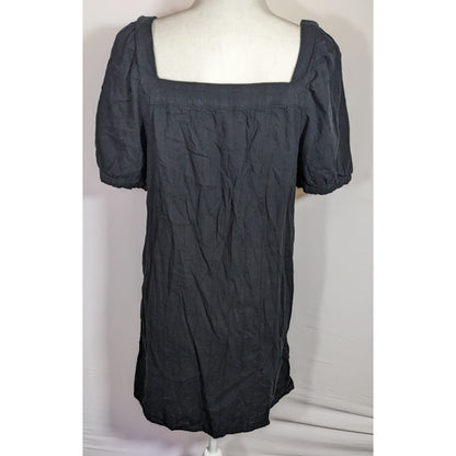 Old Navy Black Mini Peasant Dress With Puff Sleeves